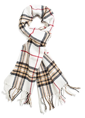 VERONZ Super Soft Classic Cashmere Feel Winter Scarf - color: Ivory Plaid