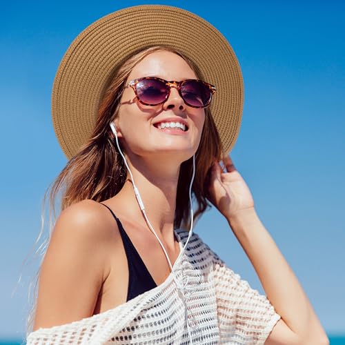 Sun Hats for Women, Straw Hats UPF 50+ Sun Protection, Wide Brim Womens Beach Hat for Summer Travel - color: Khaki-vn