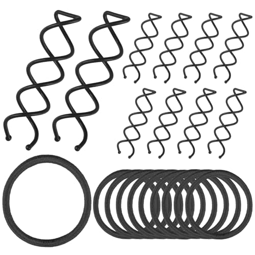 Teenitor 20PCS Spiral Hair Pins, Spin Pins for Bun, Spiral Bobby Pins Hair Bun Accessories, Hair Bun Maker for Women Girls with 10 Hair Ties, Black - color: Black