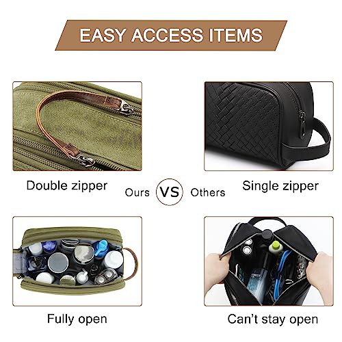 BAGSMART Toiletry Bag for Men, Canvas Travel Toiletry Organizer Dopp Kit Water-resistant Shaving Bag for Toiletries Accessories (Green, Medium) - color: Green, size: Medium