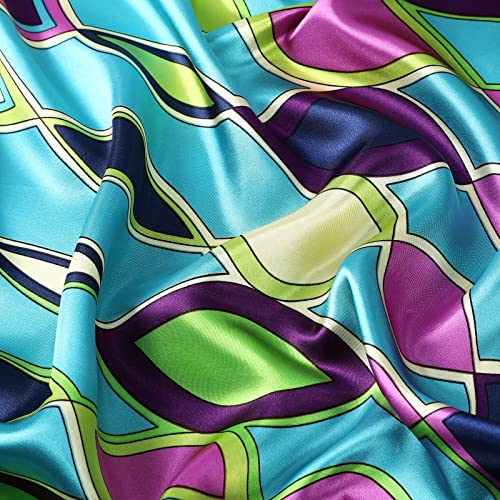 AWAYTR Satin Silk Scarf - Large Hair Bandana, Sleeping Wrap for Women - color: Elliptical Grid(blue)