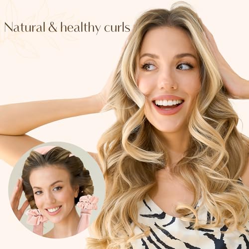 Yanibest Heatless Curls Overnight, Soft Heatless Hair Curler to Sleep in, No Heat Ribbon Wrap, Heatless Curling Set for Long Short Hair with Hair Scrunchies and Clip - color: PurplePink