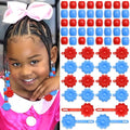 60PCS Hair Beads for Braids Blue Red Flower Self Hinge Hair Clips | 4th of July,Cute Dreadlock Beads, Acrylic Pony Bead,Plastic Hairpin Clips,80s 90s Colorful Hair Accessories - color: Blue&Red