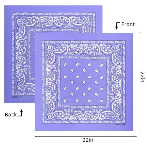 Raylarnia 8 PCS 100% Cotton Bandanas, 22 Inchs Multi-Purpose Bandana Scarfs Headbands for Men and Women - color: 4-purple/4-light Purple