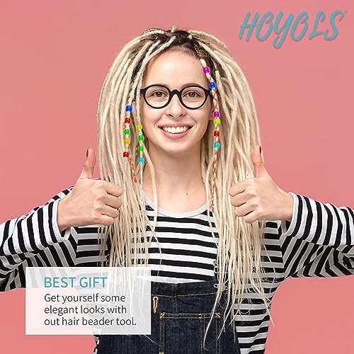 Hoyols Quick Hair Beading Tools with Colorful Pony Beads Magic Topsy Hair Tail Braid Stringer Ponytail Maker for Teens Girls 6pcs Black - color: 6pcs Black w/ beads