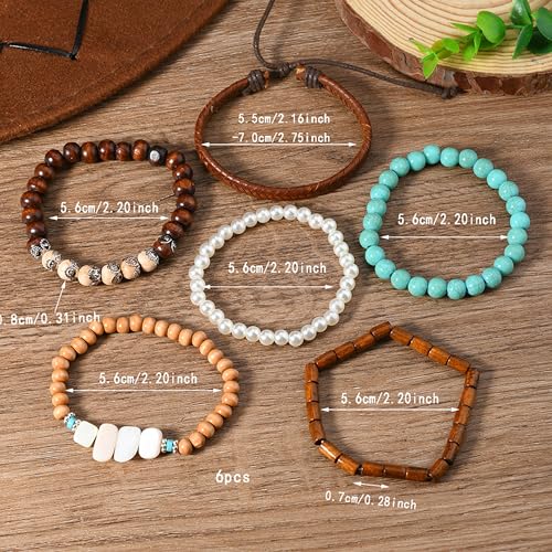 Long tiantian Western Turquoise Beaded Bracelet Set for Women Stackable Cowgirl Bracelets Boho Concho Jewelry Country Concert Rodeo Outfit Accessories Gifts - color: E2:western wooden dress
