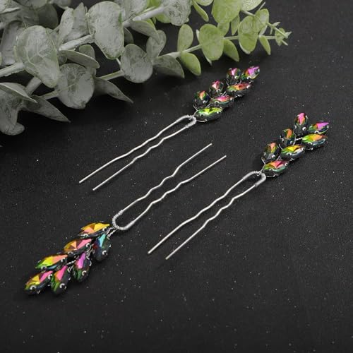 3pcs Colorful Rhinestones Beads Hair Pins for Women Girls Wedding Bridal Vintage Hair Styling Jewelry (Colorful) - color: Colorful