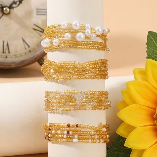 4 Pcs Waist Beads for Women - Gold Waist Beads for Weight Loss Summer African for Women Beach Bikini - Jewelry Belly Bead Chains Belly Necklace Stomach Jewelry Chain