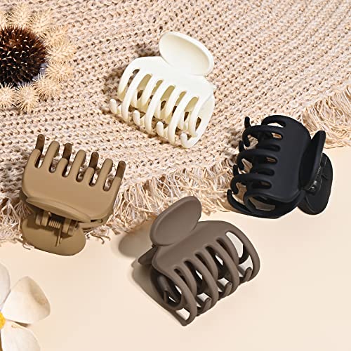DEEKA Double Row Teeth Hair Clips Small Claw Clips for Thin Hair 4 Pack 1.6" Medium Matte Non-slip Short Hair Accessories for Women and Girls - color: Matte Neutral Colors, size: 4 Count (Pack of 1)
