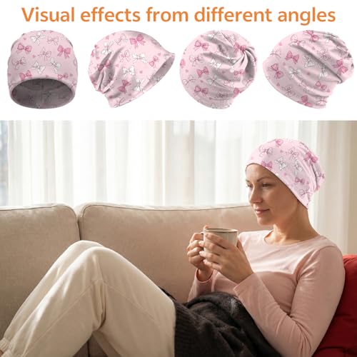 Chemo Caps Slouchy Beanie Hat Stretch Cancer Head Wraps Turban Sleep Headwear Scarf for Women Girls Men - color: I-9-pink Bowknot