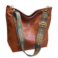 Hobo Bags for Women Crossbody Bag Guitar Strap Purse Vegan Leather Shoulder Handbags Boho Purses Tote Bucket Bag - color: Brown