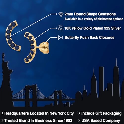 Gem Stone King 18K Yellow Gold Plated Silver Round 2MM Gemstone Stud Ear Crawler Earrings for Women - color: Blue Sapphire-September