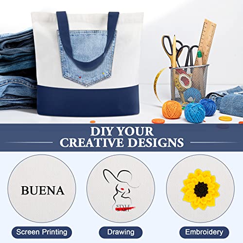 Reginary 16 Pack Canvas Tote Bags Set - Large Cotton Tote with Handle for Women's Kitchen & Grocery Use - DIY Gift - color: Navy Blue