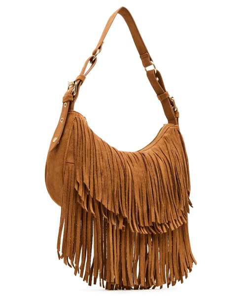 Madden Girl AINDIGOF Suede Fringe Shoulder Bag, Cognac