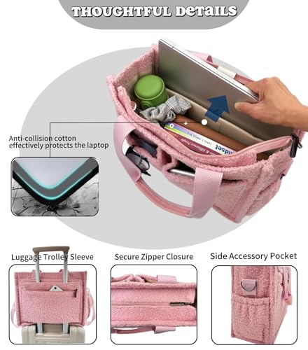 Large Canvas Tote Bag for Women Work Tote Bags with Pockets Laptop Crossbody Purses Everyday Bag Handbags for Travel - color: Plush Pink