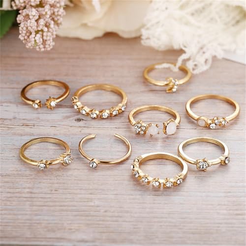 Boho Stackable Rings for Women Trendy Knuckle Joint Finger Knuckle Nail Ring Sets Simple Star Moon Stack Preppy Statement Rings Cute Stuff - style: J-10