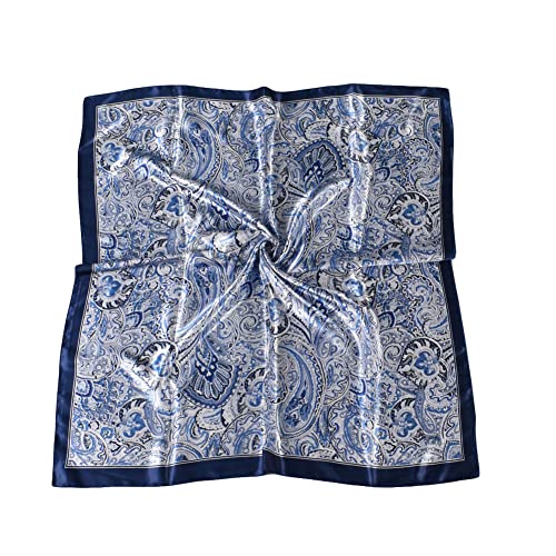 4Pcs Silk Head Scarves for Women Satin Hair Scarf 35”Large Square Bandana Silk Like Neck Scarf Shawl - color: Black/Gray/Orange/Navy