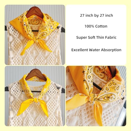Bandana Single Pack Soft Thin 27 inch Cotton Paisley Extra Large Headwear - color: Golden