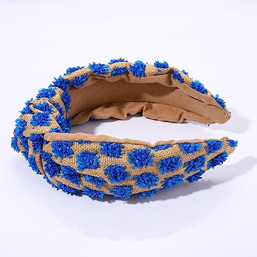 ZITULRY Women's Boho Wide Knotted Rattan Woven Headbands with Pom Pom Hair Hoop - Summer Beach Party Hair Accessories (Raffia Hairband Bule) - color: Raffia Hairband Bule