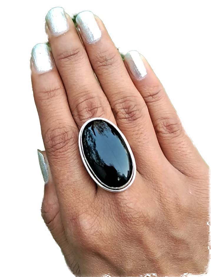 Natural Black Onyx Ring| Oval Shape Design| Handmade Split Band| Boho Style| Statement Black Gemstone| Big Stone| Trending | Black Onyx Jewelry
