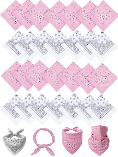 Unittype 48 Pieces Paisley Bandana Novelty Unisex Cowboy Headband Sports Bandannas Scarf Outdoor for Western Party Costume - color: White, Light Pink, style: Classic