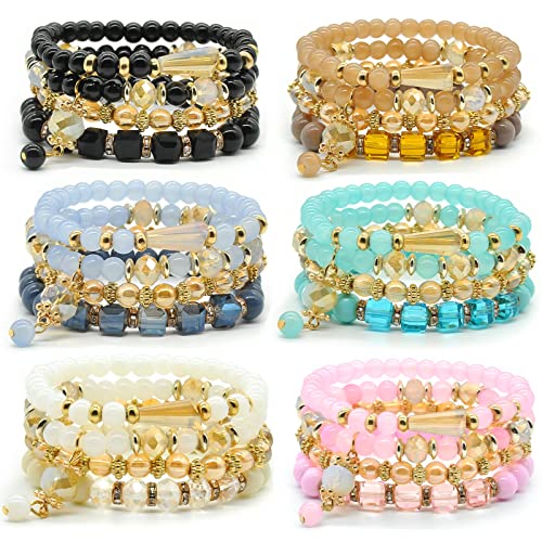 Bohemian Bracelet Sets for Women - 6 Sets Stackable Stretch Bracelets Multi-color Boho Jewelry for Women Hippie Bracelets Dainty Jewelry - color: Seed bead bracelet sets