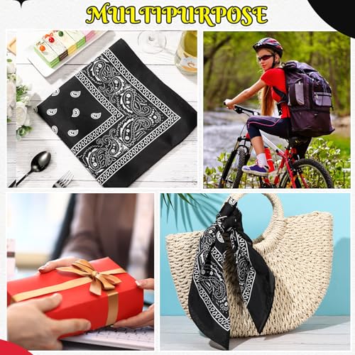 Bandanas Scarf with Leather Ring Floral Buckle Paisley Bandana Headwear Western Scarf Gifts for Women Men Halloween - color: Black