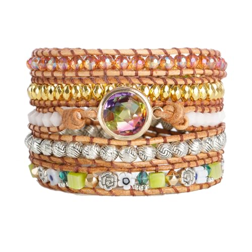 YGLINE Natural Stone Beaded Healing Wax String 5 Wraps Bracelets - color: liuli