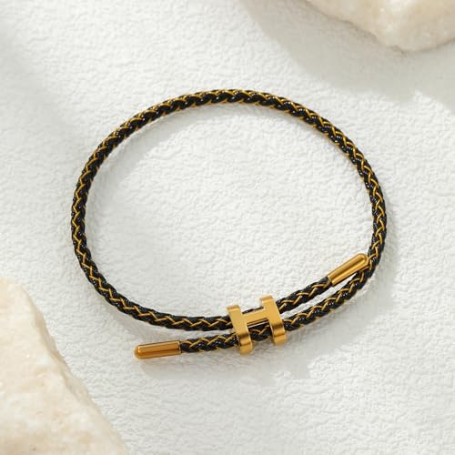 AIMADE Bracelets for Women Adjustable Charm Bracelet, 18k Gold-plated Buckle Design Titanium Steel Wire Rope Women's Gift Jewelry - color: Gold-Black