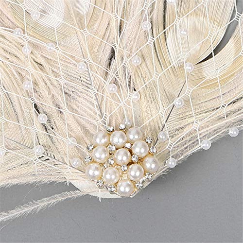 Fascinator Peacock Feather Hair Clips Flapper Headband Art Deco 20's Accessories for Women - color: 05beige