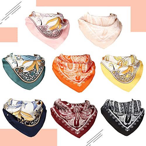 Zhanmai 8 Pcs 27.5 x 27.5 Inch Silk Bandana Square Satin Head Scarves Women Hair Scarves Hair Wrap Neck Scarf for Sleeping - color: Multicolor, style: Fresh