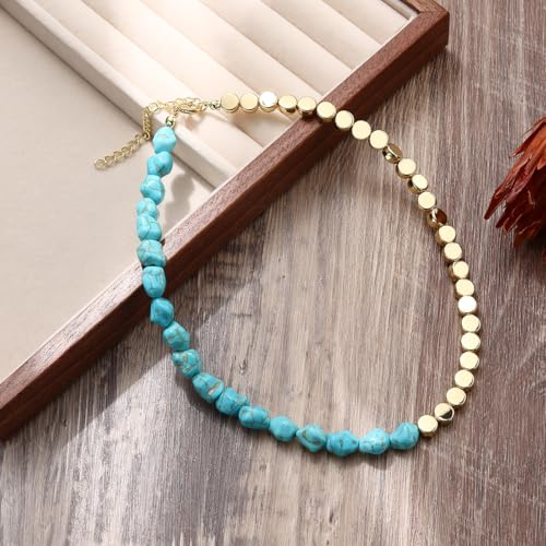 INENIMARTJ Gold Turquoise Necklace for Women Boho Turquoise Pendant Necklace Gold Chain Turquoises Necklaces Trendy Western Turquoises Jewelry for Womens - style: style E