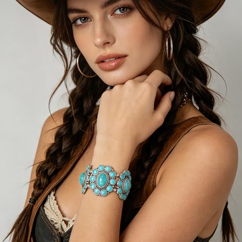 Turquoise Beaded Stretch Bracelets Bohemian Stackable Bracelets Y2K Summer Beach Bracelets Jewelry for Women - color: Silve-D