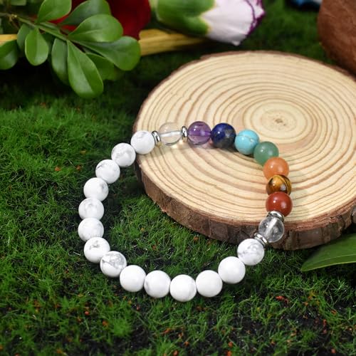 Strong Healing Crystal Bracelet 8MM Genuine Stone Bracelet Lucky Beaded Bracelet Chakra Bracelet 6.5 inch Positive Energy Inspirational Gifts for Women Mom - style: 7 Chakra-White
