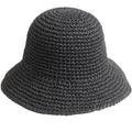 Women Straw Sun Hat Summer Beach Hats Foldable Floppy Cap Wide Brim Bucket Hat Solid Handmade Sun Protection Caps - color: Black