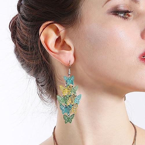 Nine Piece Butterfly Earrings Mix Color Bohemia Style Long Drop Dangle Hook Earrings Lightweight Fashion Style Butterfly Earrings Holiday Gifts Jewelry for Women - color: Green