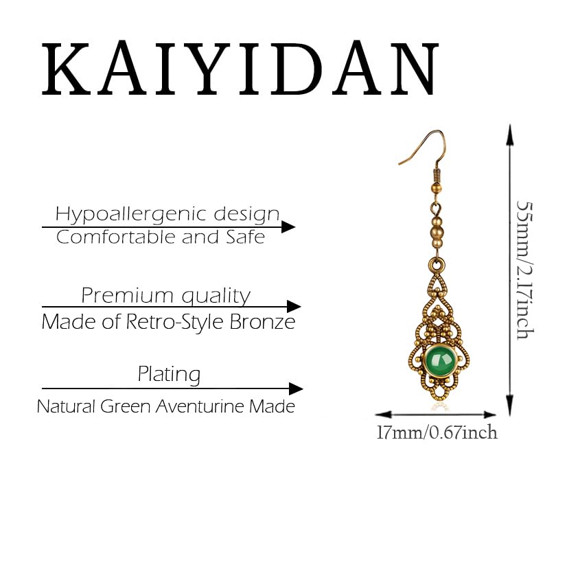 Silver/Gold Boho Dangle Statement Earrings for Women Trendy,Handmade Vintage Dainty Cute Long Drop Summer Earrings,fashion Accessories Jewelry Gifts - color: A19 Bronze Greeen Aventurine Dangle Earrings