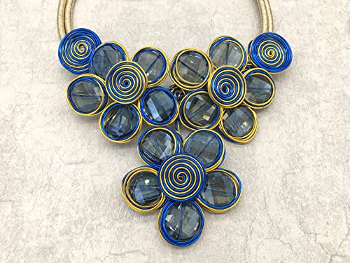 Statement Chunky Flower African Necklace For Women Tribal Fashion Costume Jewelry Earring Sets Unique Big Colorful Rhinestone Crystal Pendent Collar Choker Bib Handmade - color: Three Flowers Blue + Gold