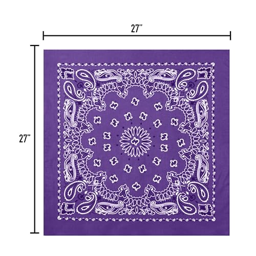 Rothco Trainmen Paisley Bandana 27” x 27” Extra‑Large 100% Cotton Head Wrap Scarf Multi‑Use - color: Purple