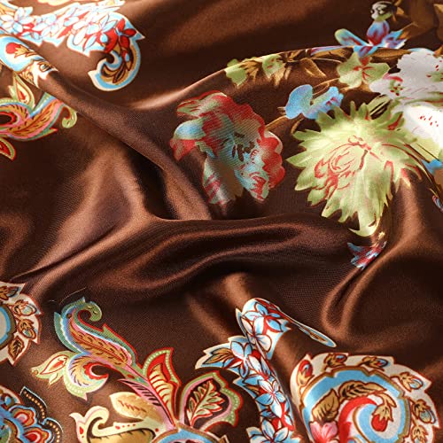 AWAYTR Satin Silk Scarf - Large Hair Bandana, Sleeping Wrap for Women - color: Cashew(beige+coffee)