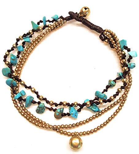 Infinityee888 Turquoise Anklet Bracelet with Bell Stone Handmade Brass Bead Bells Indian Boho Anklet for women -JA076