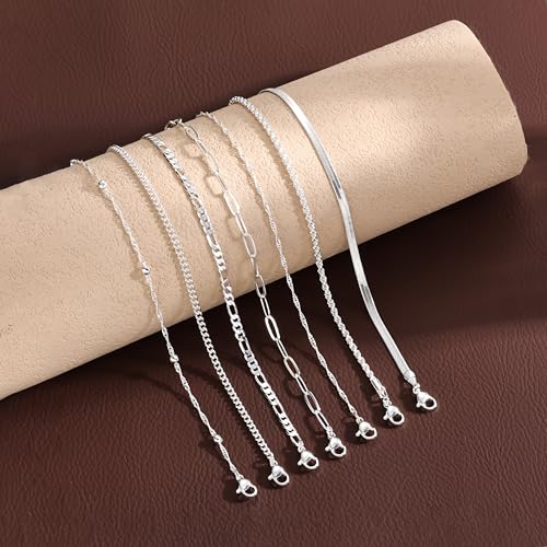 Tewiky Waterproof Gold Bracelets for Women Non Tarnish - Dainty Stack 14K Gold Plated/Sterling Silver Chain Bracelets Set Adjustable Trendy Jewelry for Women - style: Style F