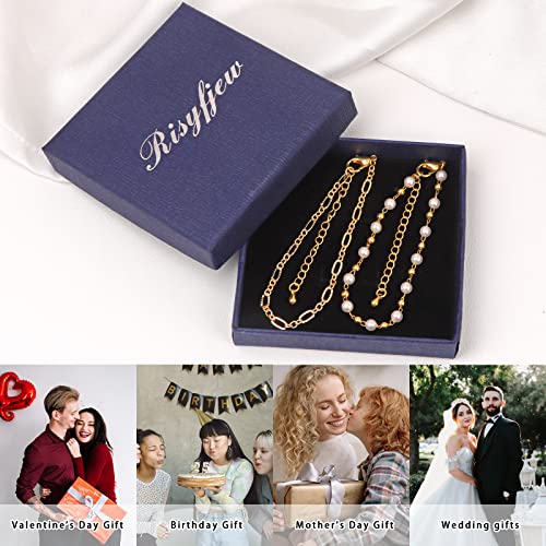 Dainty Pearl Chain Bracelets 14K Gold Bracelet for Women Adjustable Baroque Culture Jewelry Gifts for Mother Wife - color: C