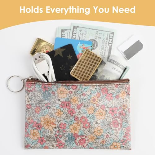 Amabro Small Coin Purse for Women, Boho Wallet Coin Bag with Keychain Zipper Pouch Change Wallet Cash Lipstick Storage(Beige) - color: Beige