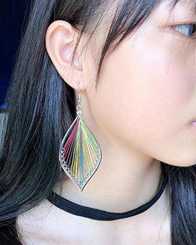 Earrings for Women Colorful Layered Leaf Earrings Bohemian Dangle Drop Tassel Silver Earrings Women Gifts - style: leaf earrings