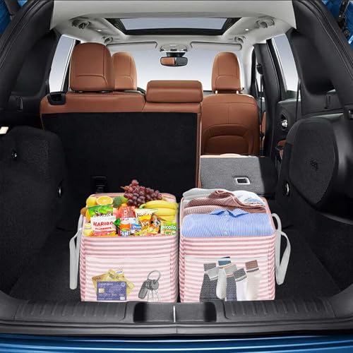 LHZK Standing Utility Tote Bag with Metal Wire Frame and the Sides Rinforced, Large Tote Bag with Handle, Reusable Grocery Bags Foldable, Beach Bag, Car Tote (Pink, 18.5''x11.8''x11.5'') - color: Pink, size: 18.5''x11.8''x11.5''-1 Pack