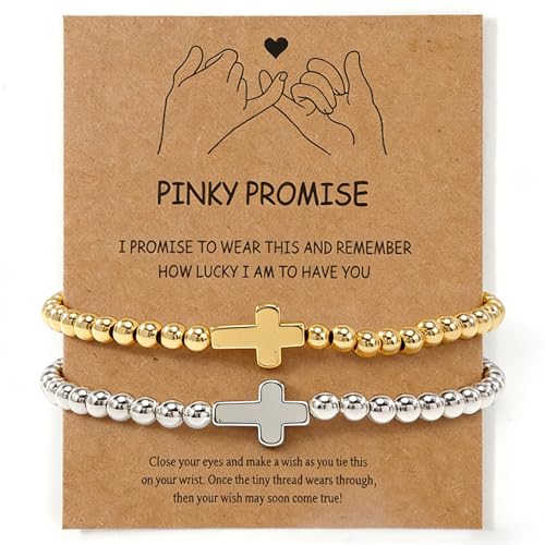 Matching Bracelets for Couple,Gold Silver Beaded Heart Couples Bracelets,Raomantic Relationship Promise Jewelry Gifts for Her - color: Cross