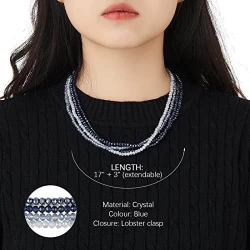 Noessla Beaded Statement Necklaces for Women Layered Chunky Bead Necklace Fashion Costume Jewelry Gifts for Mom - color: 029-Blue