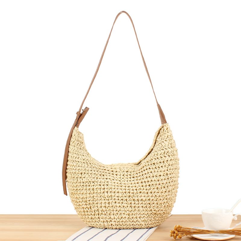 Straw Crescent Crossbody Bag for Women 2026 Summer Beach Woven Shoulder Purse Slouchy Boho Tote Bag Large Capacity