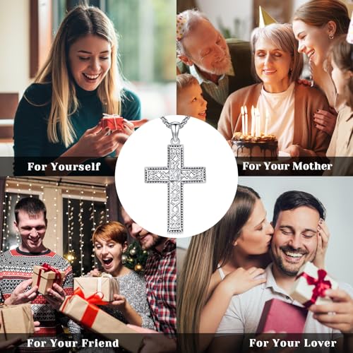 Cross Necklace 925 Sterling Silver Turquoise Christian Pendant Religious Cross Jewelry Christmas Gifts for Women Men - style: Gothic